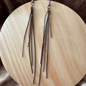 Long mixed metal flowy chandelier Dangle Earrings